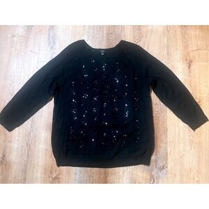 Talbots Sequin Embellished Lambswool Sweater Size‎ XL Black Lightweight Dressy